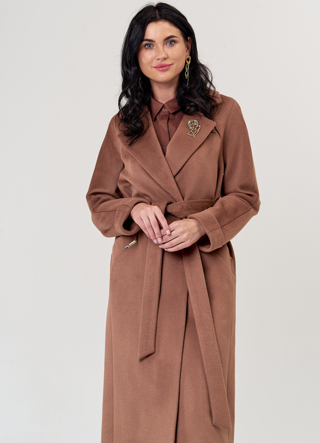 Классическое женское пальто в коричневом цвете модель № 21306 универмаг малина