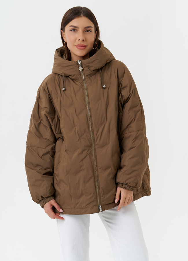 Женская куртка оверсайз с капюшоном модель № 27870 меха малина