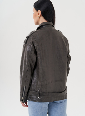 Длинная косуха из натуральной кожи серого цвета Длинная косуха из натуральной кожи серого цвета