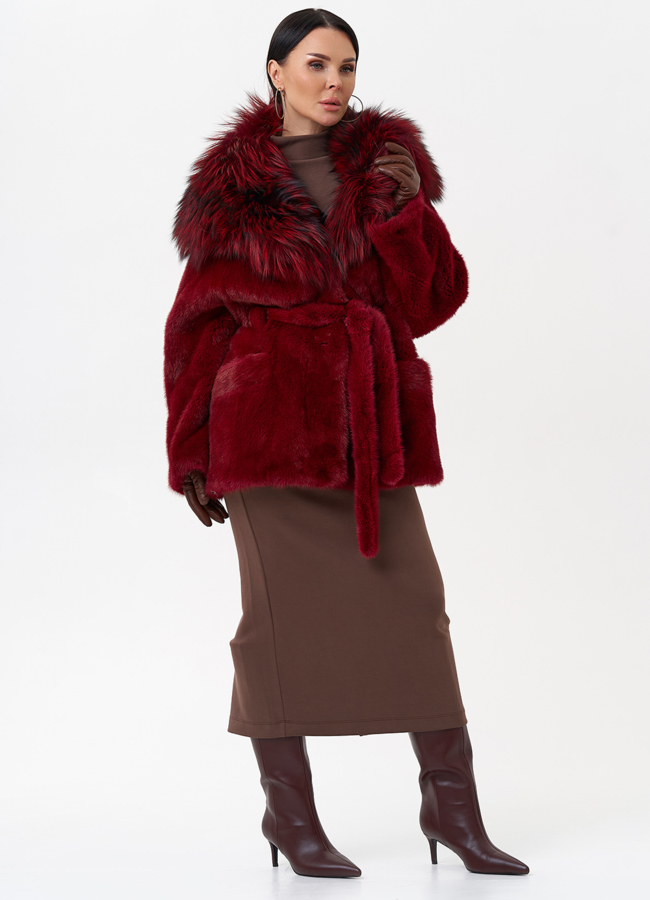 Бордовая шуба из норки модель № 29261 универмаг малина