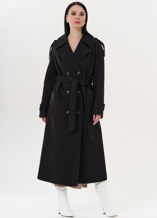 Женское двубортное пальто в черном цвете модель № 26241 универмаг малина