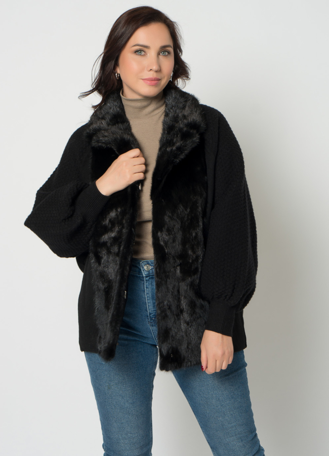 Кардиган черного цвета с отделкой из норки модель № 21664 универмаг малина