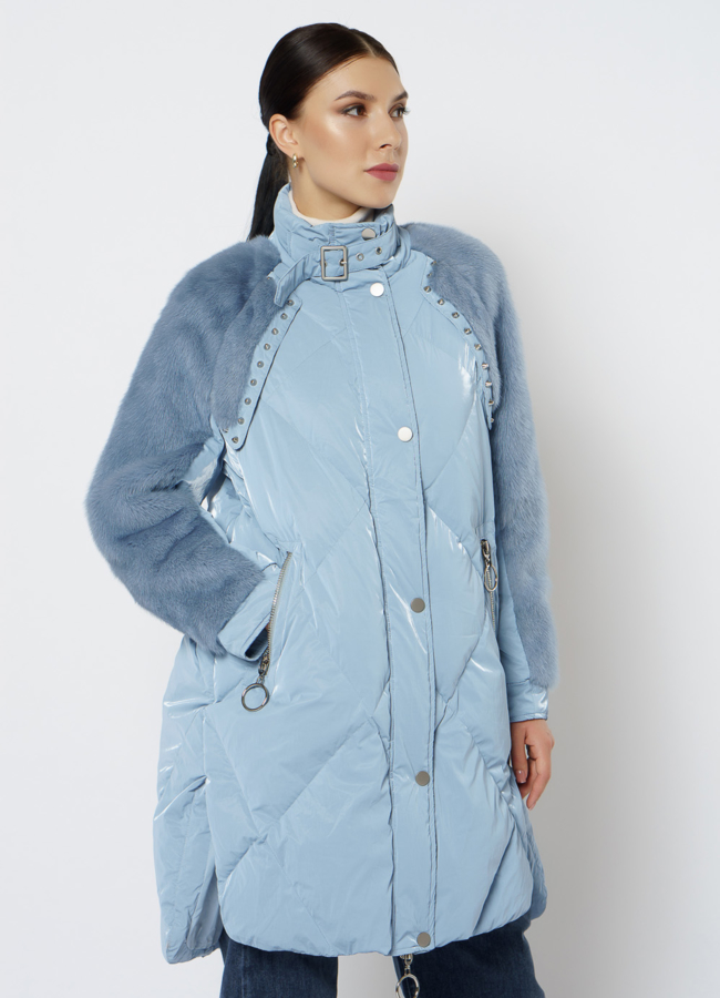 Пуховик женский голубого цвета модель № 19-221 универмаг малина