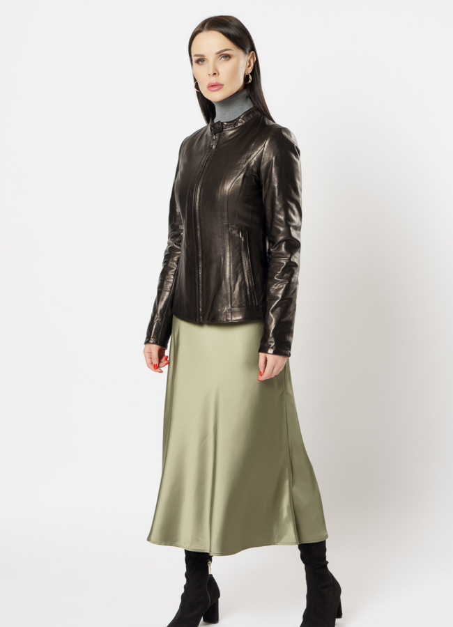 Куртка кожаная на молнии модель № 10627 универмаг малина