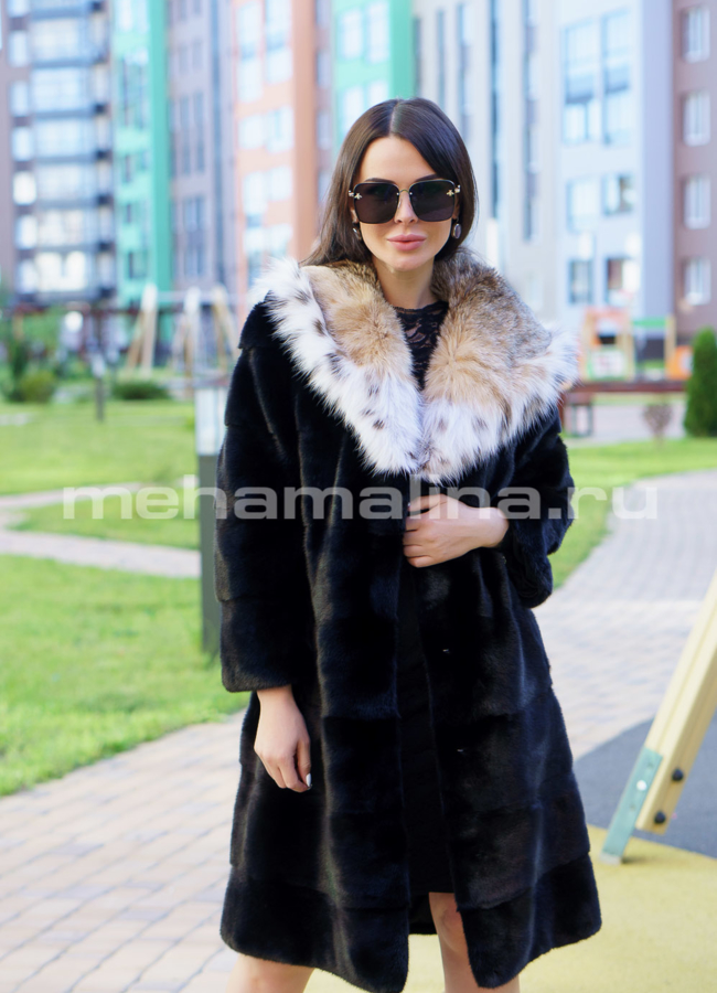Шуба из норки модель № S-693 меха малина
