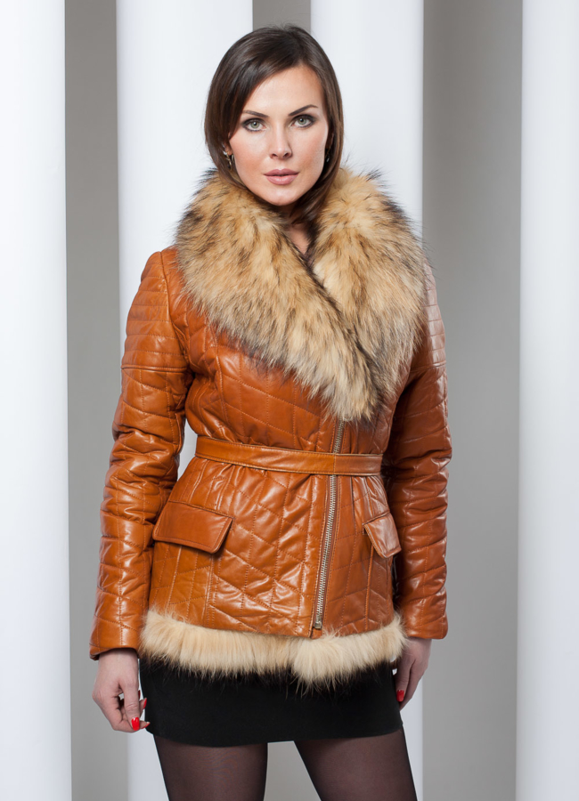 Кожаная  куртка со съемным мехом модель № K-70 в кредит
