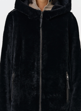 Женская двухсторонняя дубленка с капюшоном