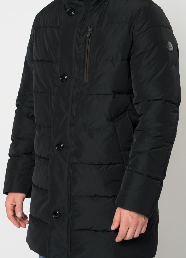 Пуховик мужской в черном цвете с капюшоном модель № 21567 универмаг малина