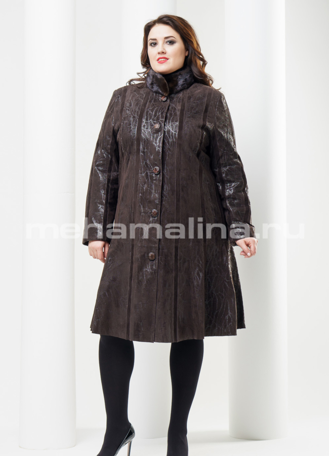 Плащ воротник стойка модель № K-294 меха малина