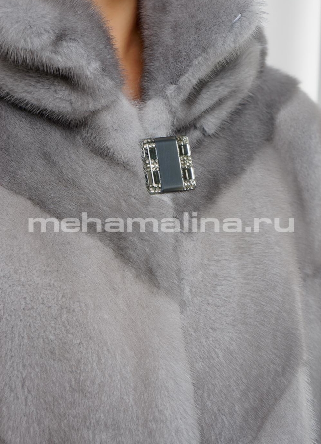 Норковая шуба с капюшоном в цвете сапфир модель № S-733 универмаг малина