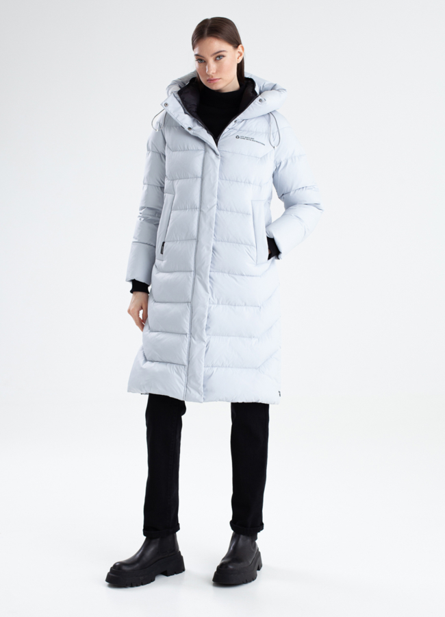 Женский пуховик светло-серого цвета модель № 23349 универмаг малина