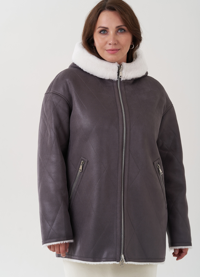 Женская дубленка с капюшоном  модель № 81989 в кредит