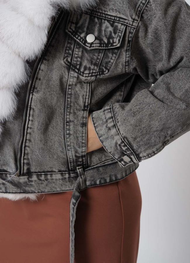 Утепленная джинсовая куртка серого цвета модель № 21704 универмаг малина