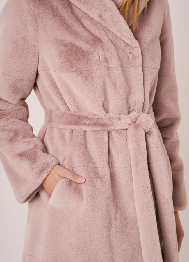 Двусторонняя эко шуба с капюшоном модель № 19355 универмаг малина