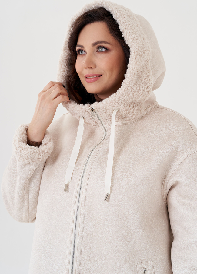 Двусторонняя женская дубленка с капюшоном модель № 23993 универмаг малина