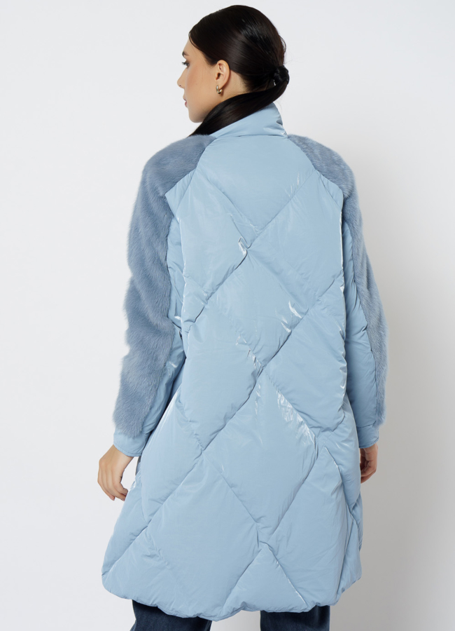 Пуховик женский голубого цвета модель № 19-221 в кредит