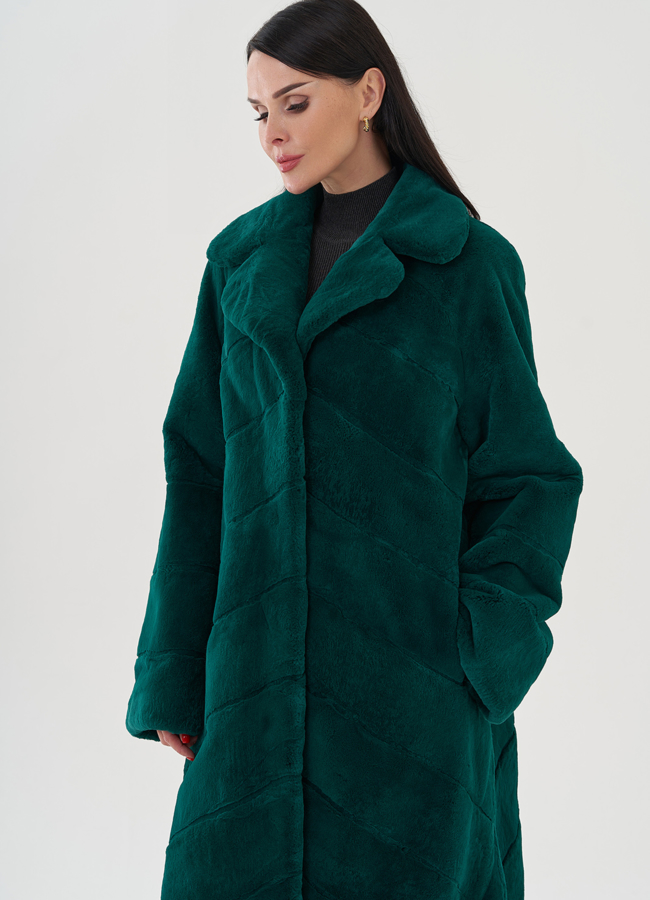 Шуба из кролика в зеленом цвете модель № 24799 универмаг малина