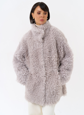 Женская двухсторонняя дубленка с воротником стойкой