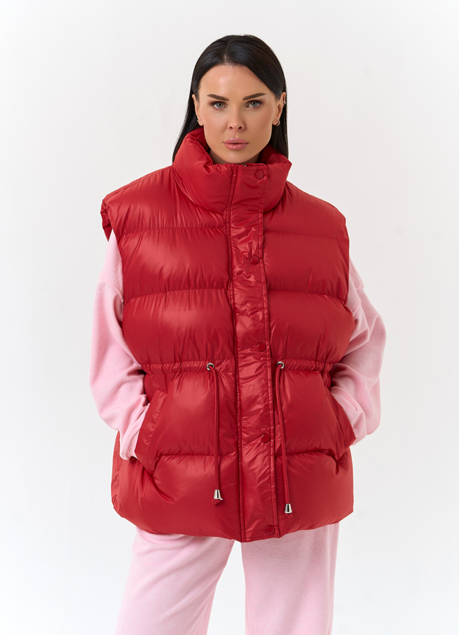 Женский утепленный жилет модель № 33091 меха малина