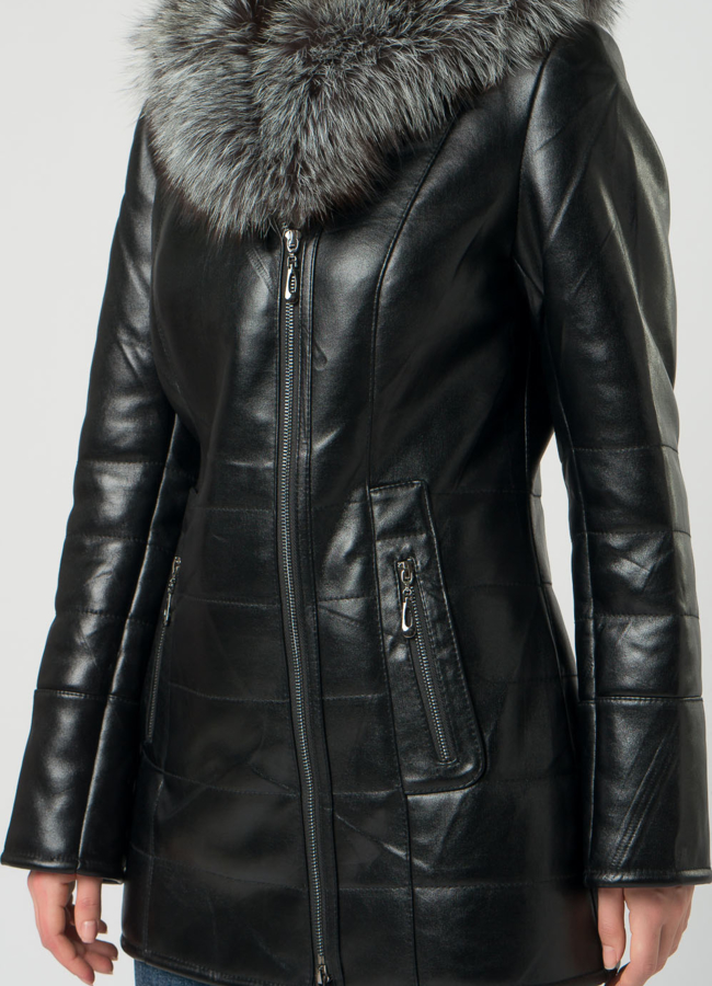 Дубленка из эко кожи с чернобуркой модель № 19945 универмаг малина