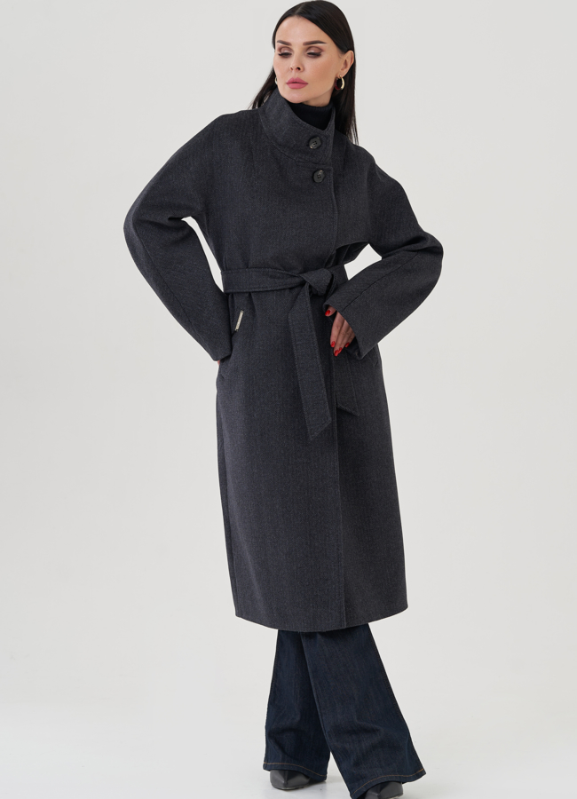 Пальто женское в цвете графит модель № 24756 меха малина