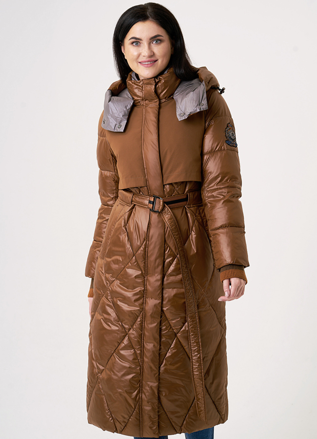 Пуховик с капюшоном, с кокеткой модель № 537 меха малина