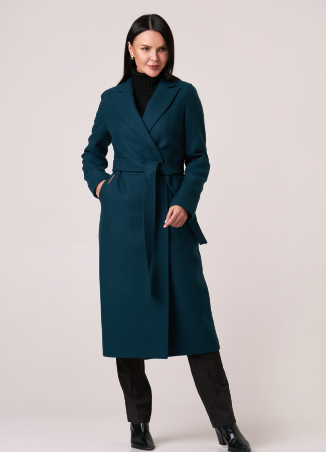 Длинное пальто с поясом модель № 060 в рассрочку