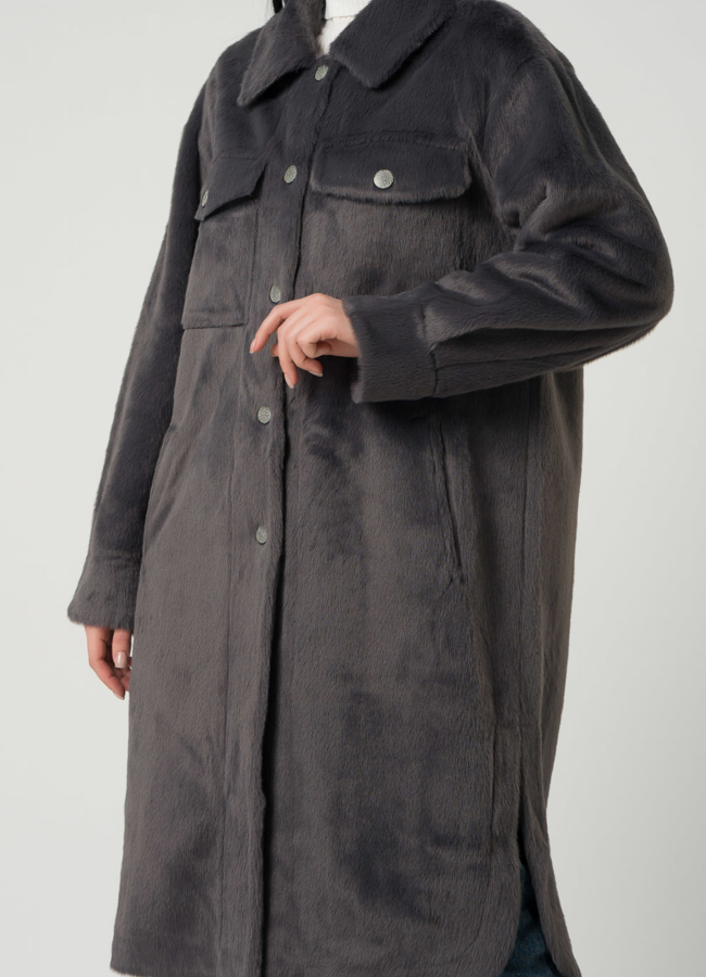 Женское пальто-рубашка темно-серого цвета модель № 22437 универмаг малина