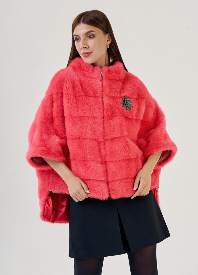 Шуба из норки розового цвета модель № 23112 универмаг малина