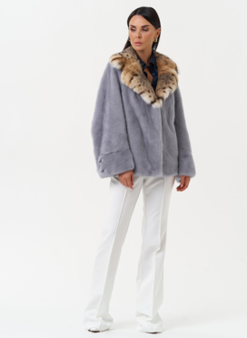 Куртка из меха норки с воротником их меха рыси