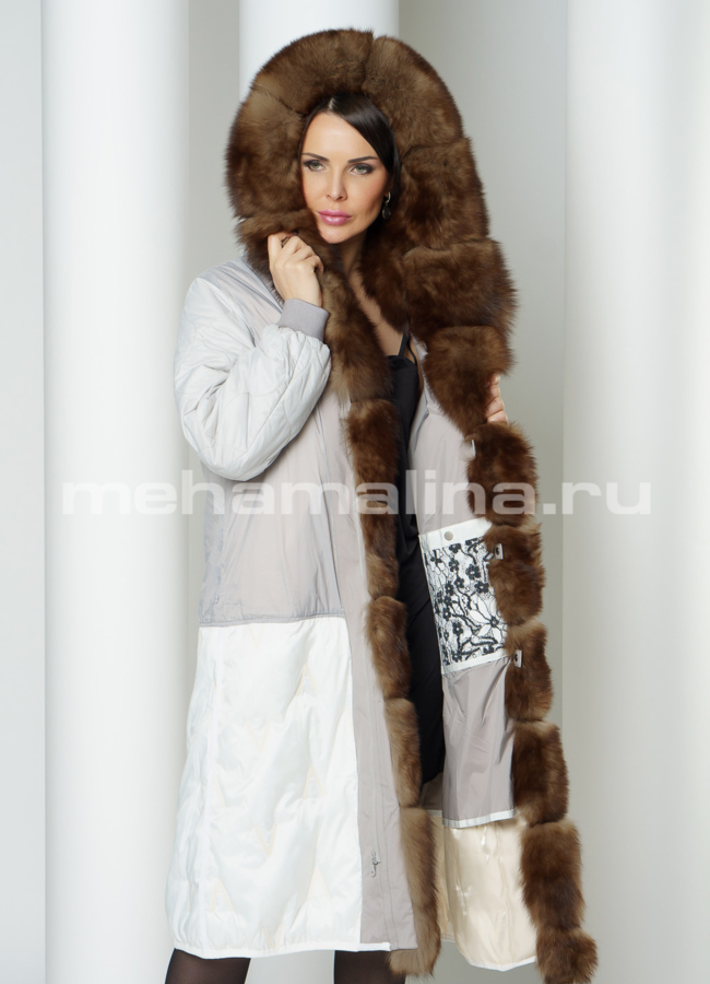 Удлиненная парка серого цвета модель № 12450 универмаг малина