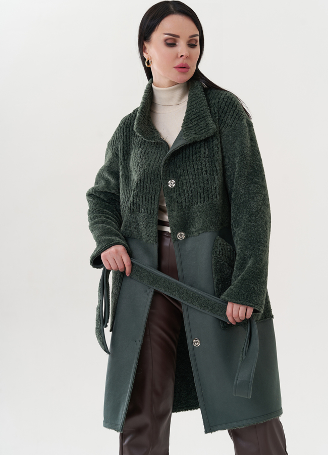 Двухсторонняя эко дубленка с поясом модель № 26733 в рассрочку