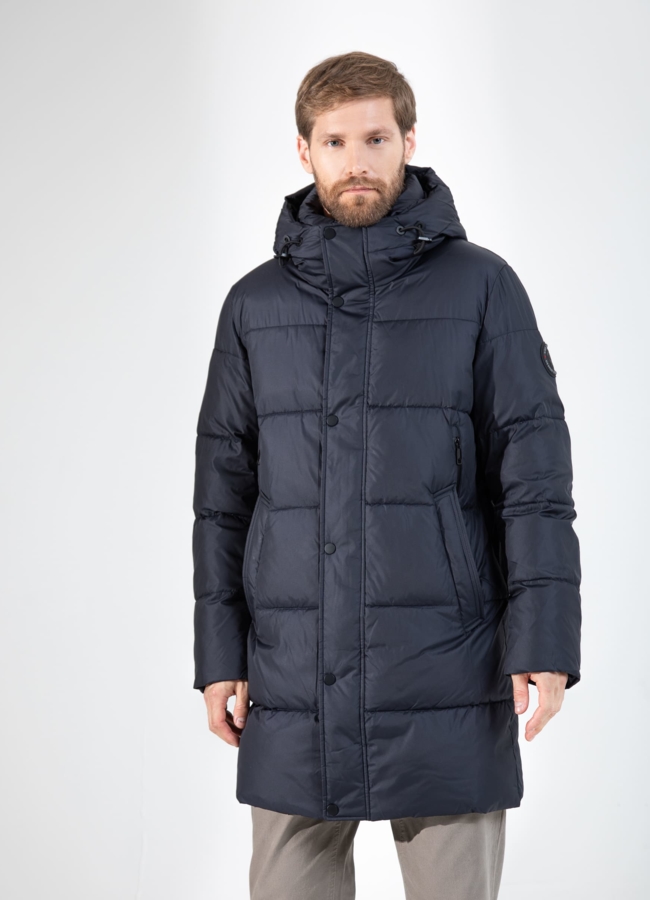 Мужской пуховик с капюшоном  модель № 25787 меха малина