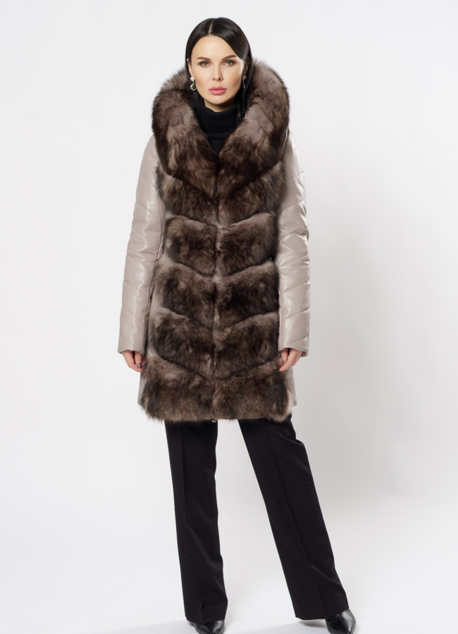 фото Пуховик-трансформер из эко кожи с капюшоном модель № 11750