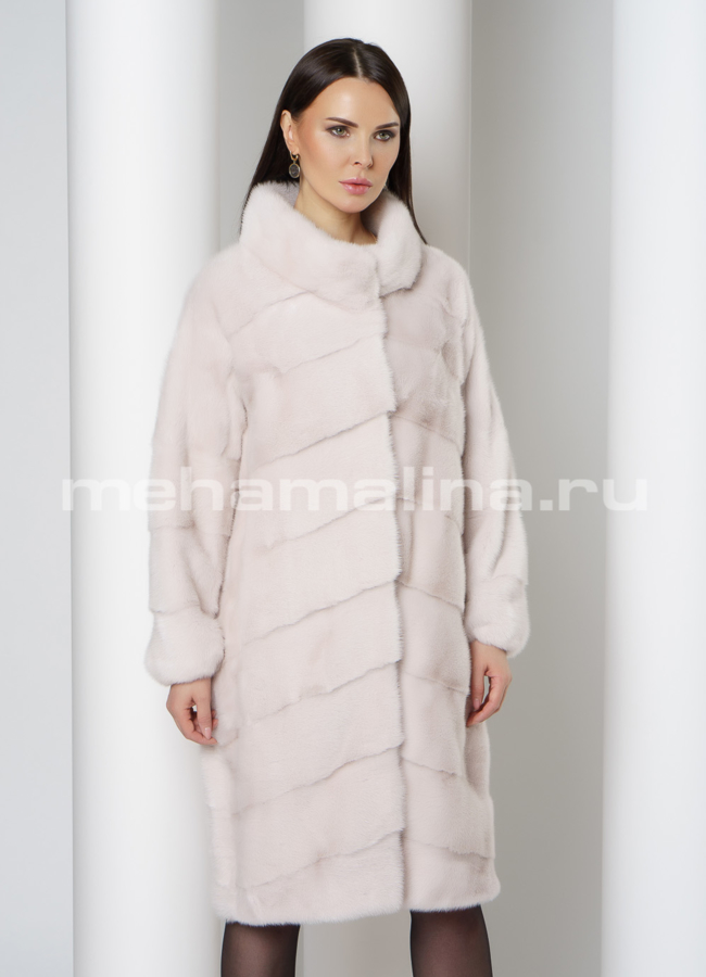 Светлая норковая шуба со стойкой  модель № S-754 универмаг малина