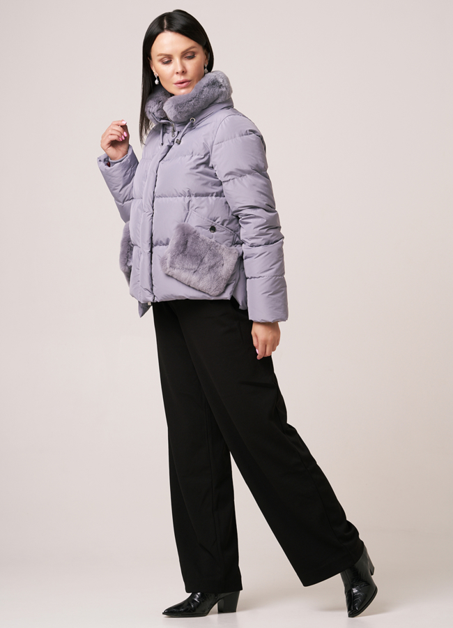 Пуховик укороченный DiegoM в сером цвете с накладными карманами модель № Diego-M 703 универмаг малина