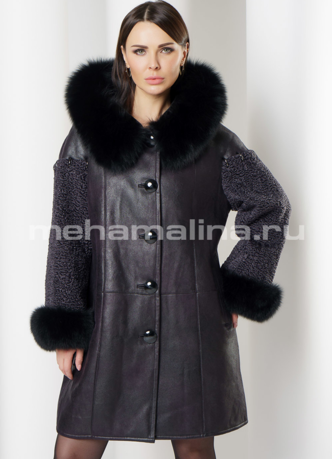 Удлиненная дубленка из эко кожи цвета графит модель № 7752 универмаг малина
