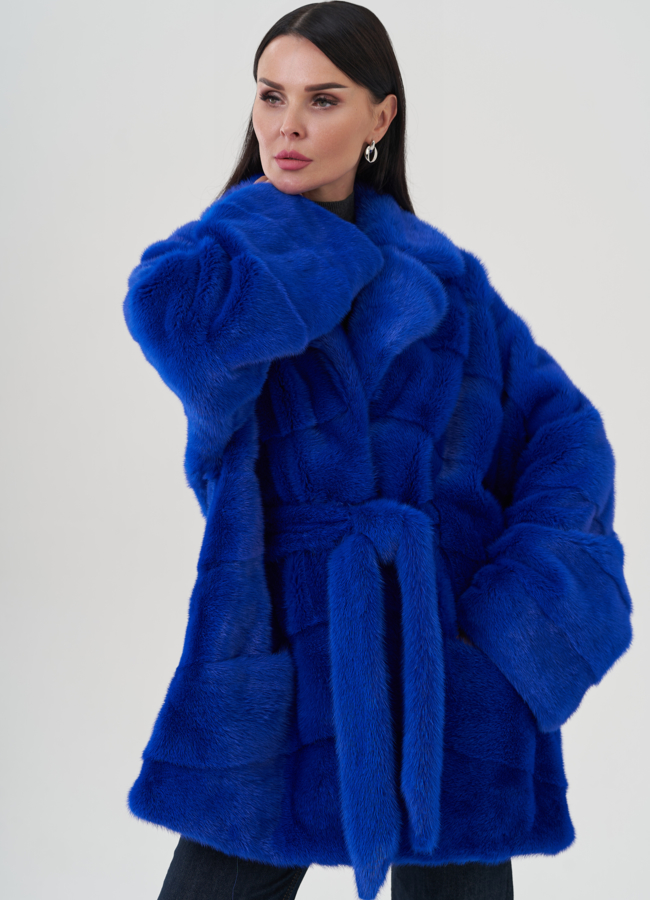 Шуба из норки синего цвета модель № 24705 универмаг малина