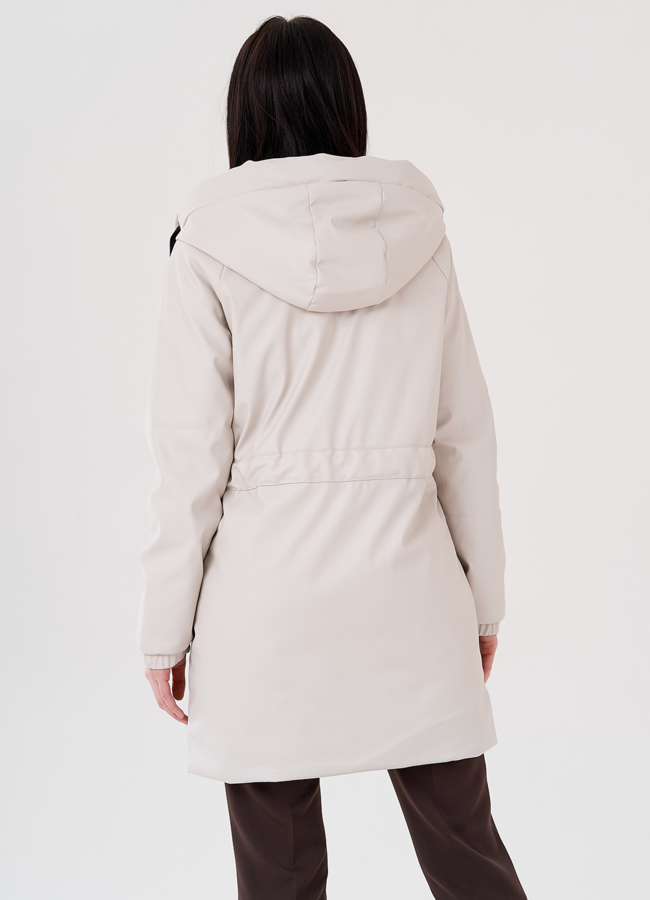 Женское удлиненное пальто из эко кожи на утеплении модель № 397 в кредит