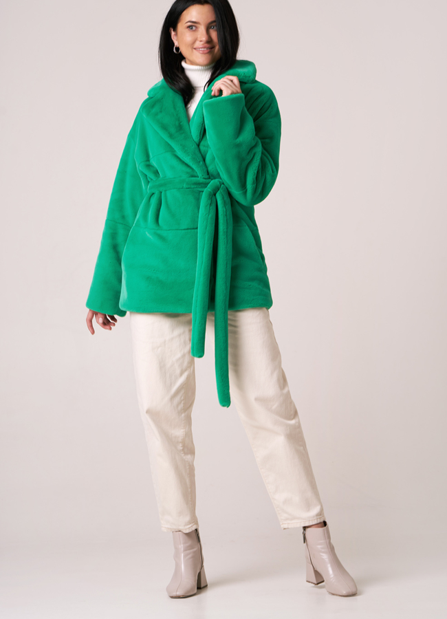 Укороченная шуба из искусственного меха зеленого цвета модель № 812-3 универмаг малина