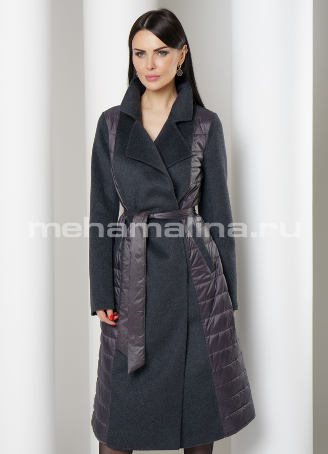Комбинированное пальто с английским воротником модель № 3456 универмаг малина