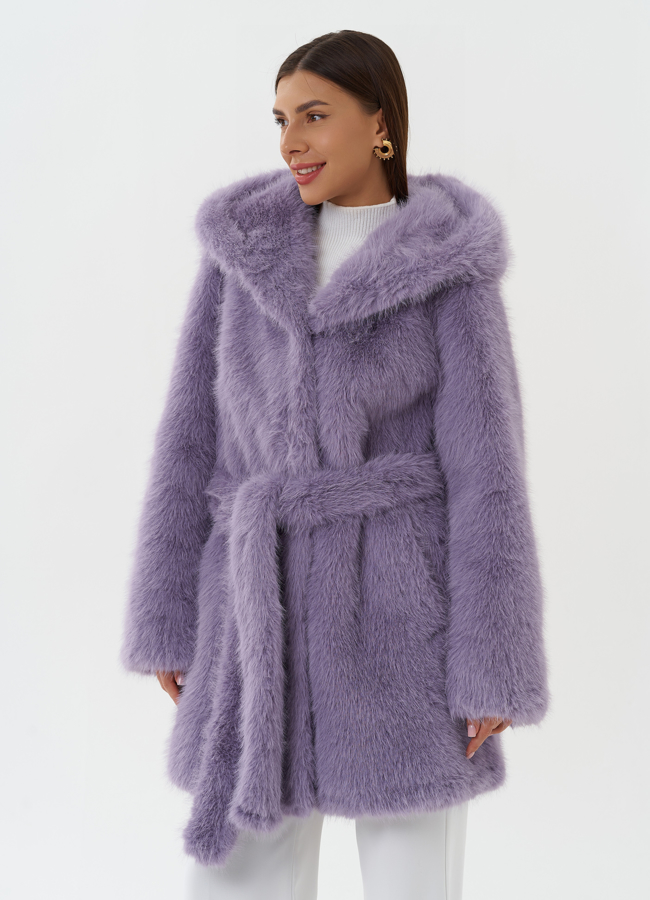 Полупальто из эко меха с капюшоном модель № 27805 в кредит