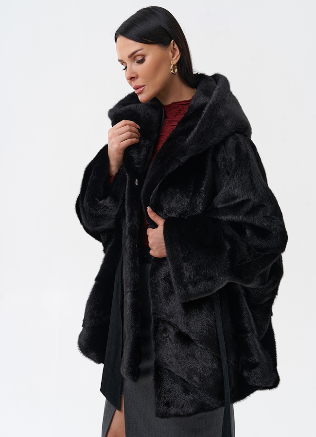 Шуба с капюшоном и норки модель № 28798 универмаг малина