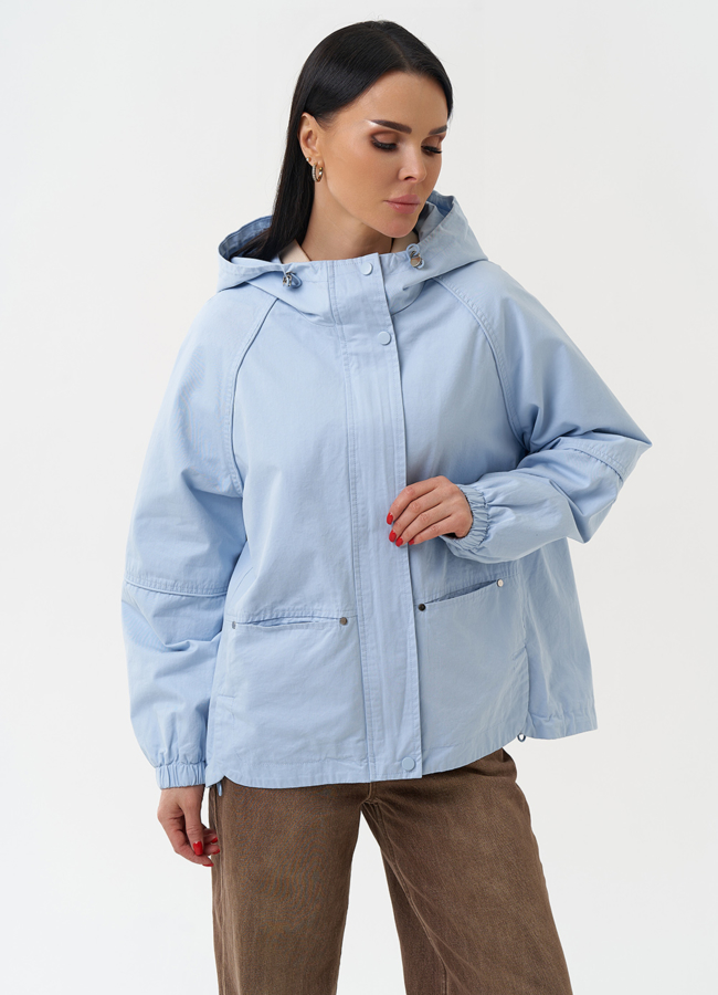 Женская ветровка с капюшоном  модель № 30437 меха малина