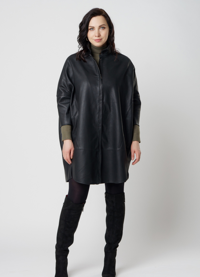 фото Кожаное пальто оверсайз модель № 20544