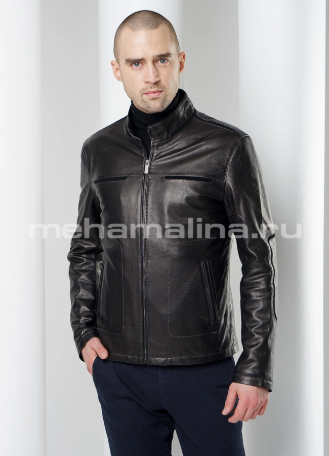 Мужская кожаная куртка модель № KP-207 универмаг малина