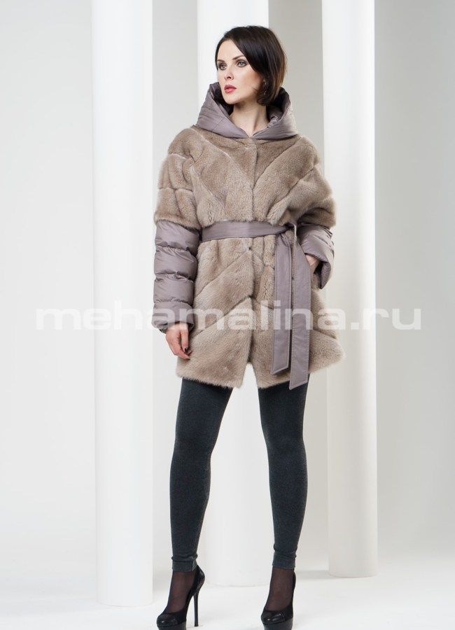 Шуба/жакет из норки комбинированая модель № S-190 универмаг малина