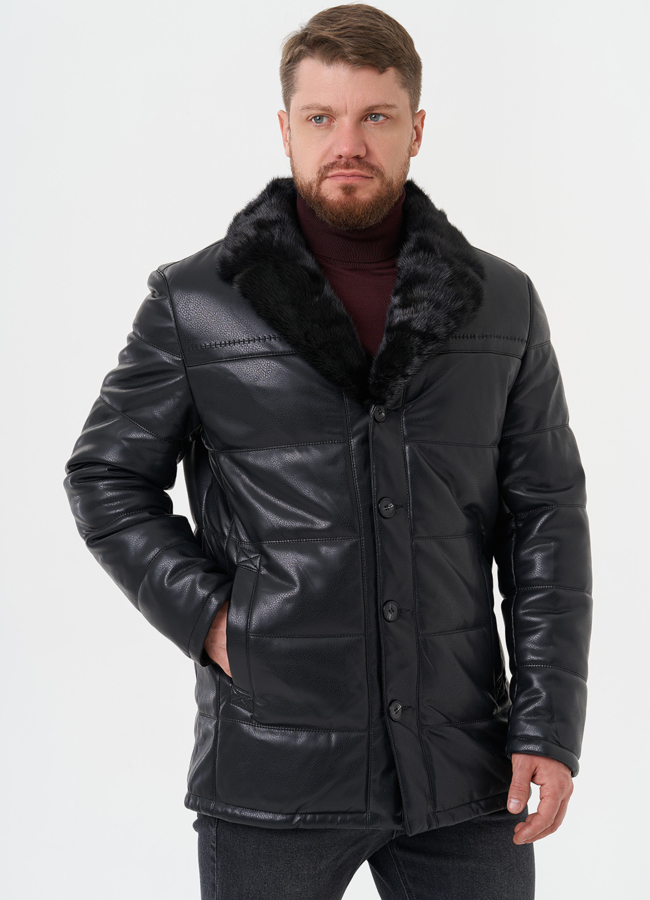 Полупальто из эко кожи с мехом модель № 27738 меха малина