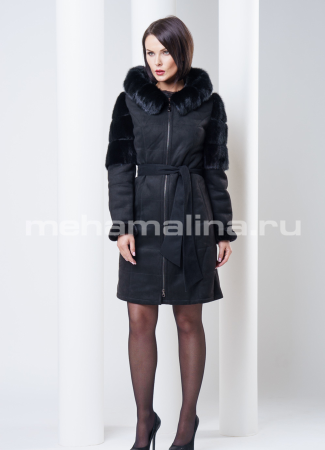 Дубленка с норкой, цвет черный модель № D-140 в кредит