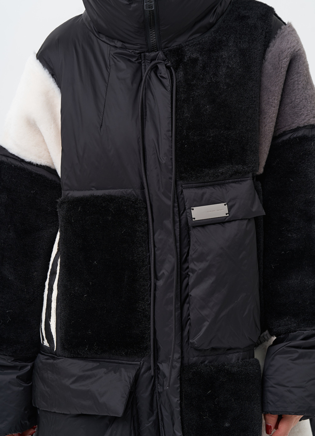 Комбинированный женский пуховик с капюшоном модель № 28373 универмаг малина